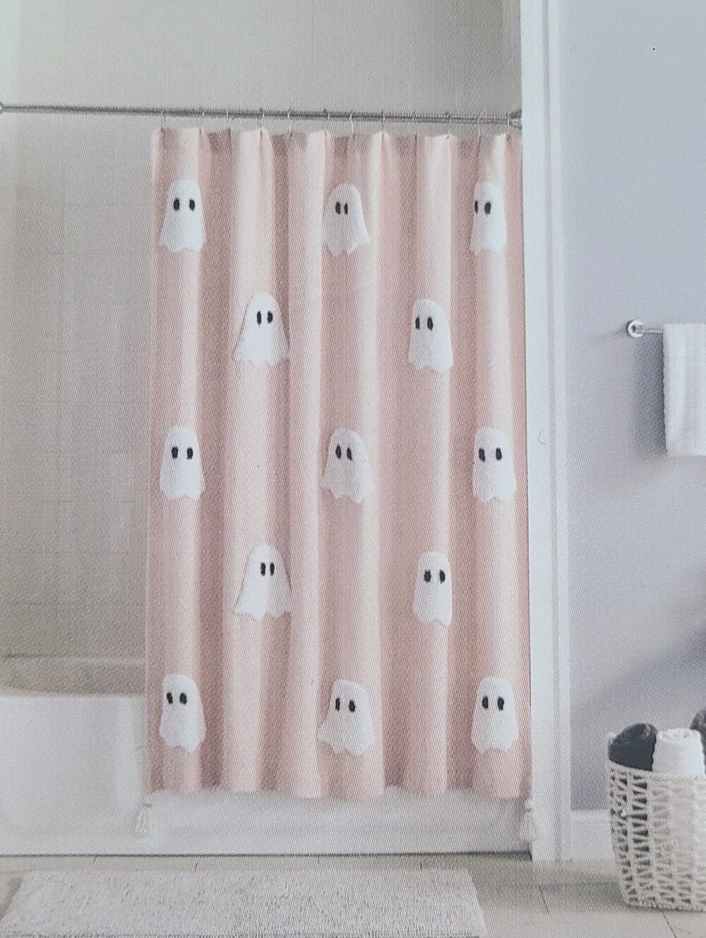 Pink Ghost Halloween Shower Curtain - Martha Stewart